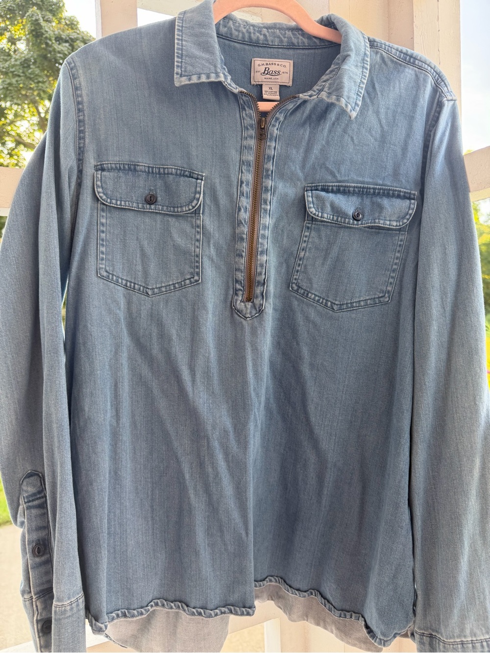 G.H. Bass & Co. XL Light Blue Denim Half Zip Shirt